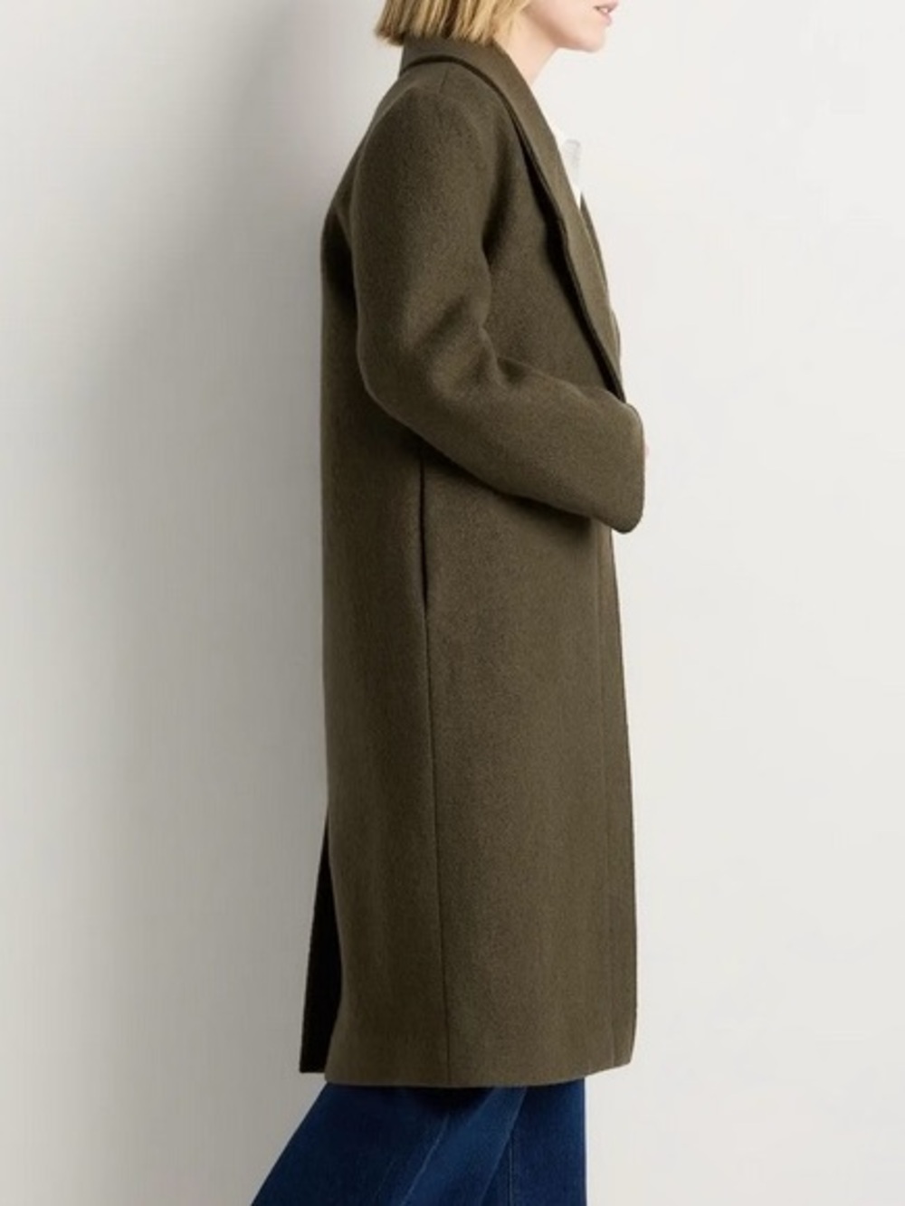 NWT Quince 100% Merino Wool Shawl Collar Long Coat in Olive Grove Size Medium - Picture 2 of 6